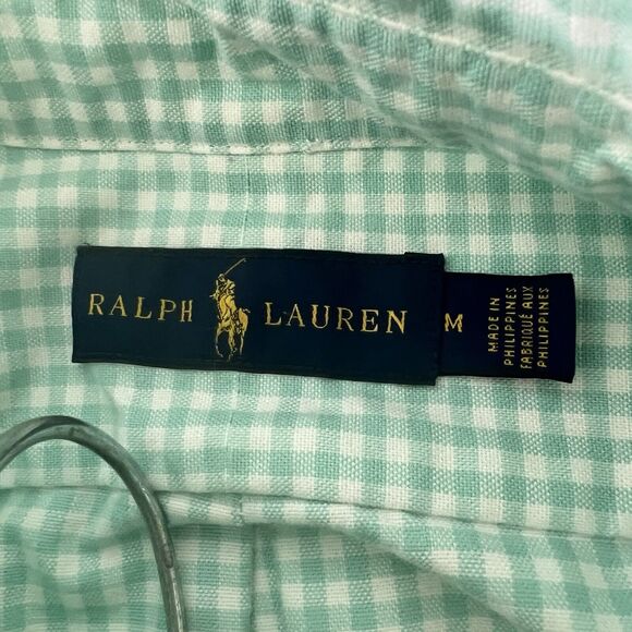 Ralph Lauren Shirt Mens Medium Flesh Pony Mint Green Gingham Plaid Oxford - Picture 10 of 14